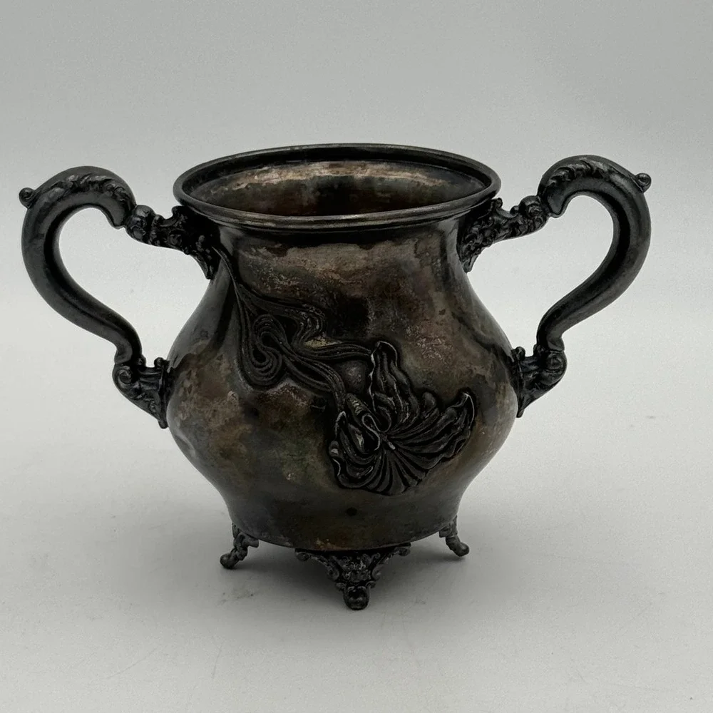 Antique Benedict Silver Co 919 Art Nouveau Silver Plate Sugar Bowl Floral 4.5in